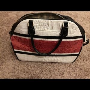 Brahmin black, white, and salmon purse